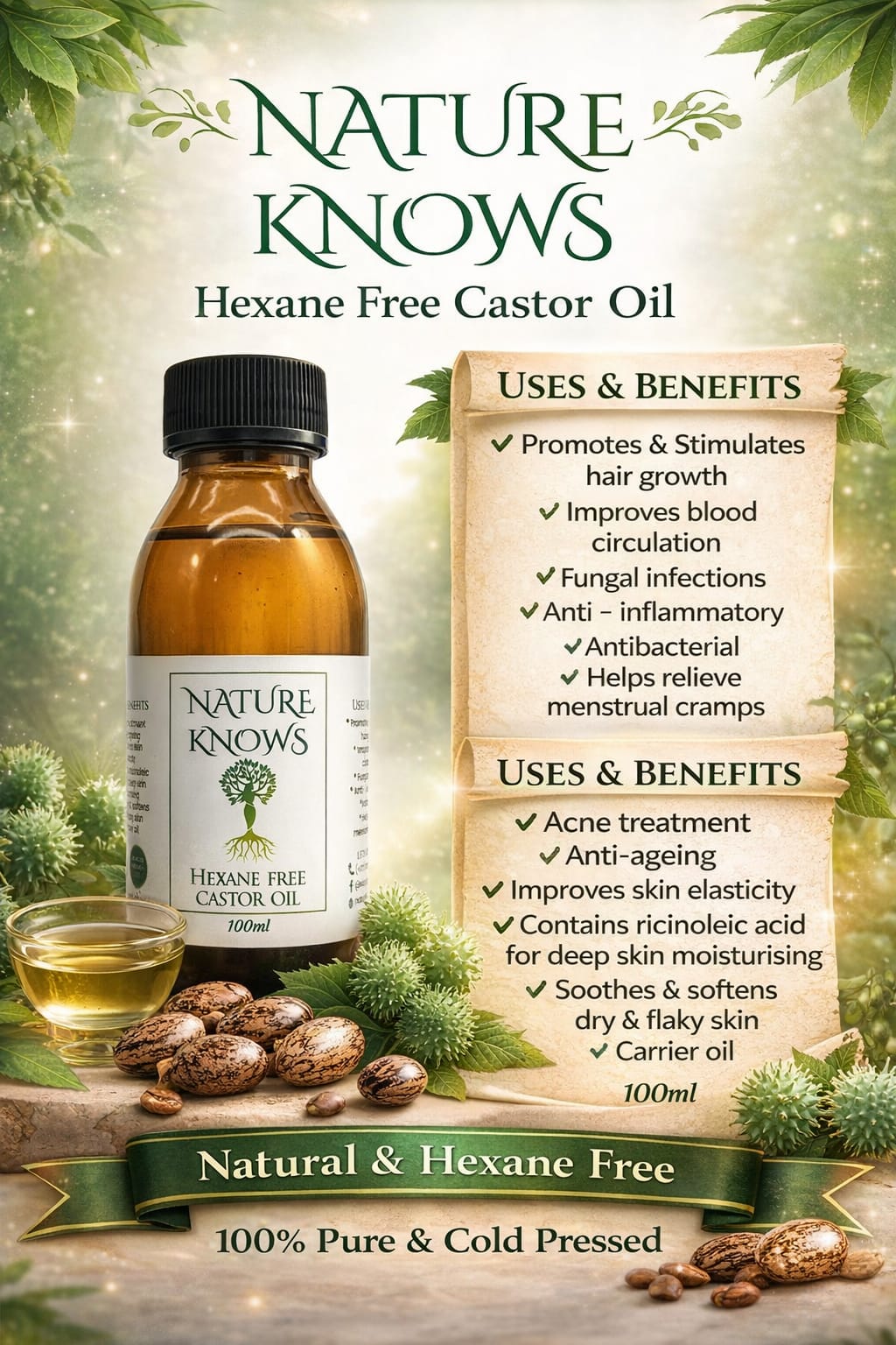 Nature Knows Hexane-Free Cold Pressed Castor Oil 100ml